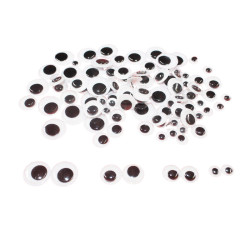 3701385300835 - 100 YEUX MOBILES RONDS NOIR ADHÉSIFS TAILLES ASSORTIES