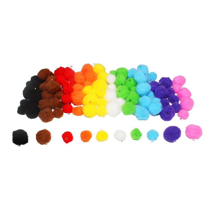 3701385300866 - 100 POMPONS À TROUS TAILLES ET COLORIS ASSORTIS