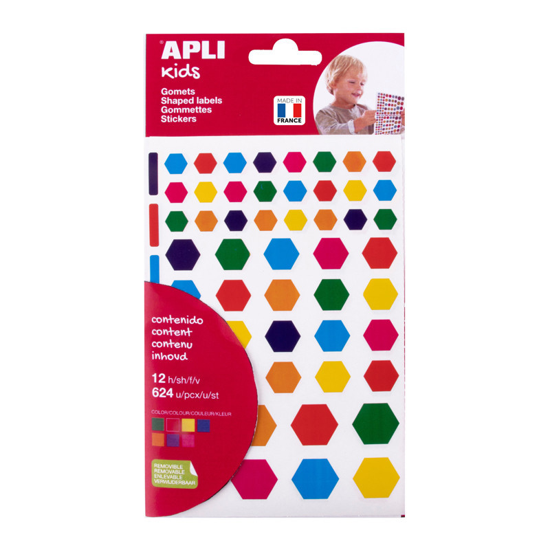 8410782187684 - 624 GOMMETTES HEXAGONALES TAILLES ET COLORIS ASSORTIS