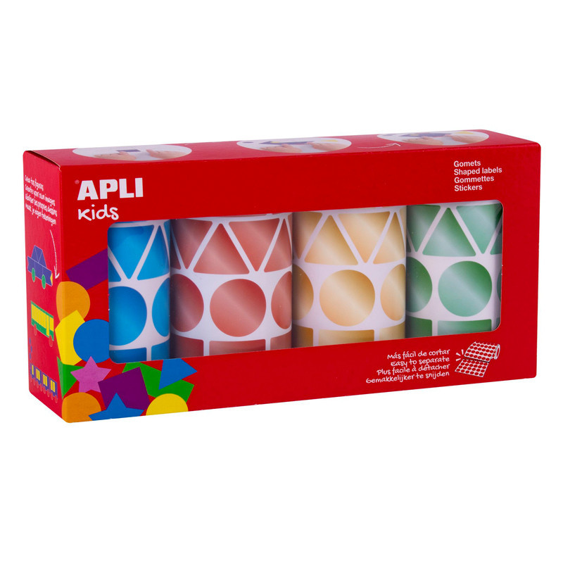 8410782191919 - 4 ROULEAUX 4324 GOMMETTES GÉOMÉTRIQUES ASSORTIES COLORIS MÉTALISÉS