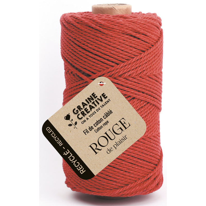 3532432001272 - 1 BOBINE COTON CABLÉ RECYCLE 100M COLORIS ROUGE