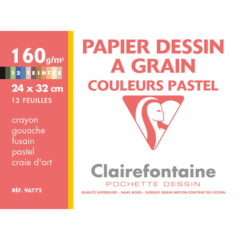 3329680967722 - POCHETTE 12F DESSIN COULEURS PASTELS 24X32 160G