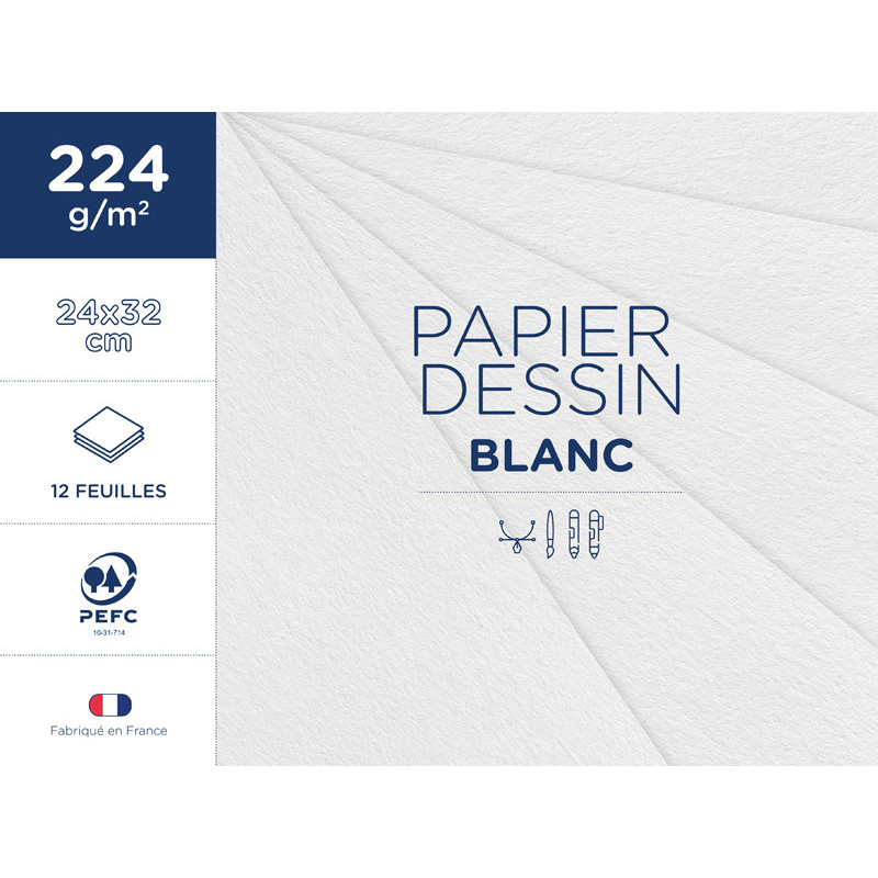 3760403700057 - POCHETTE 12F DESSIN BLANC 24X32 224G 1ER PRIX