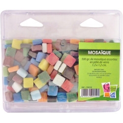 3532431902501 - 400 MOSAÏQUES PATE DE VERRE 12X12MM COLORIS ASSORTIS