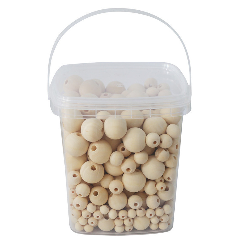 3700773320431 - 600 PERLES BOIS COLORIS NATUREL TAILLES ASSORTIES