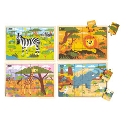 3133099100942 - 4 PUZZLES - LES ANIMAUX DE LA SAVANE 18 ET 24 PIECES