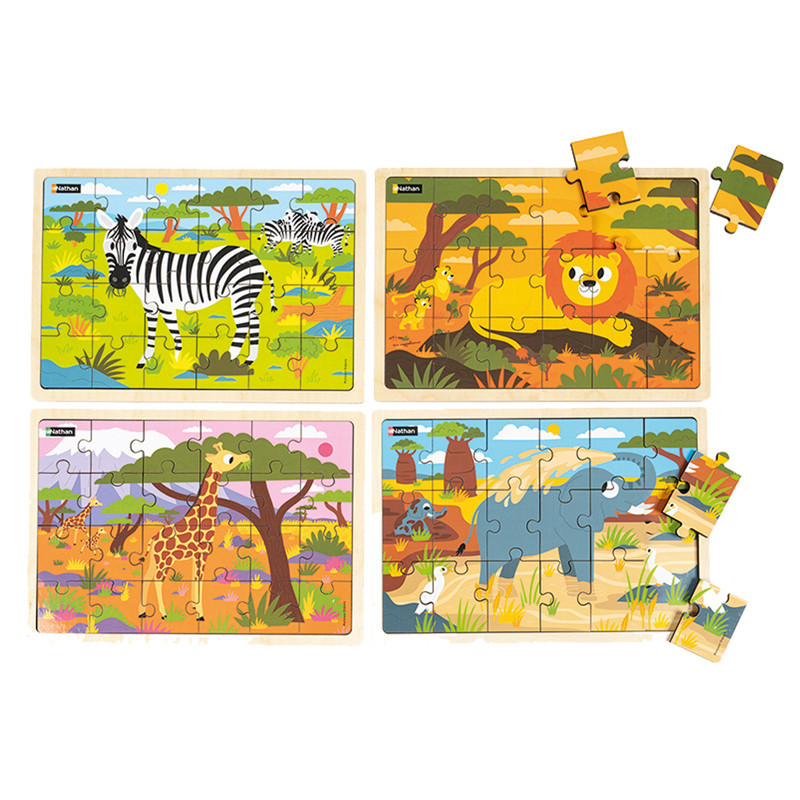3133099100942 - 4 PUZZLES - LES ANIMAUX DE LA SAVANE 18 ET 24 PIECES