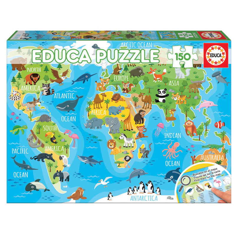 8412668181151 - PUZZLE CARTE DU MONDE DES ANIMAUX - 150 PIÈCES