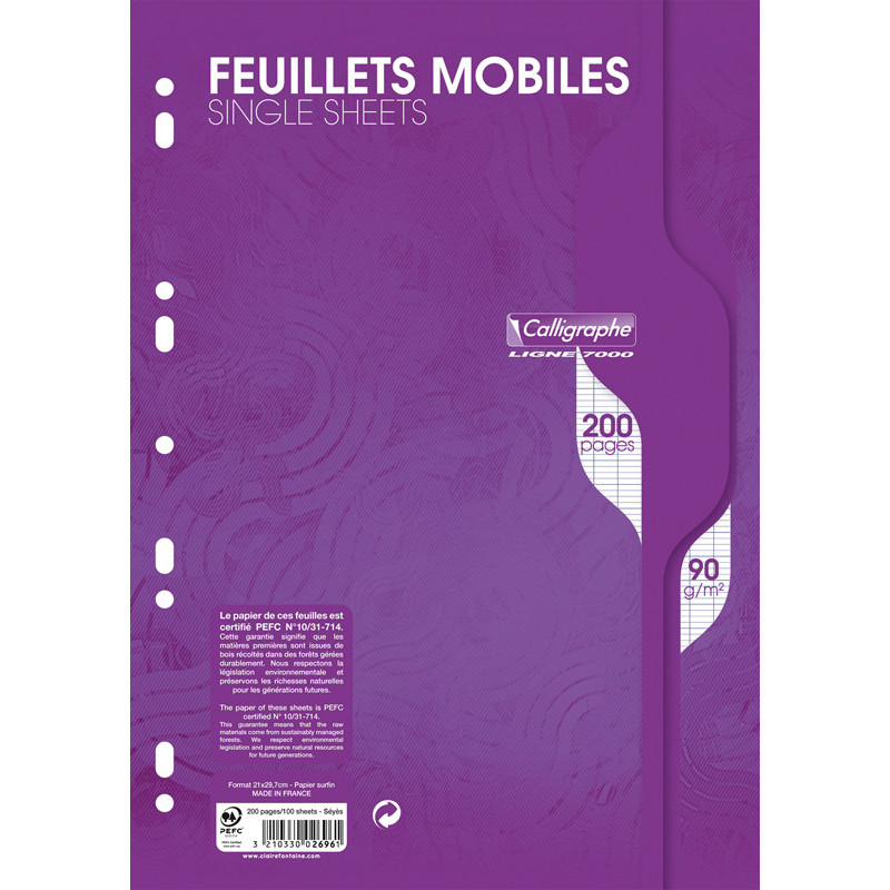 3210330026961 - FEUILLETS MOBILES 21X29,7 200P SÉYÈS 90G BLANC