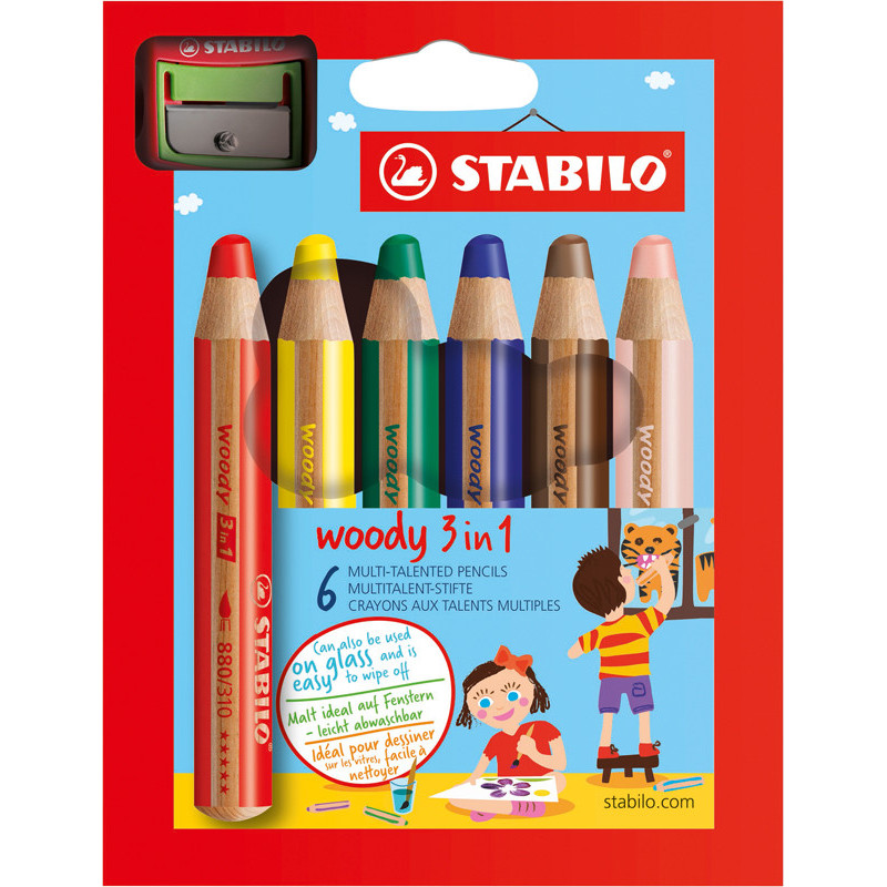 4006381346900 - WOODY 6 CRAYONS COLORIS ASSORTIS
