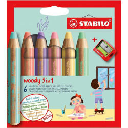 4006381578059 - WOODY 6 CRAYONS COLORIS PASTELS ASSORTIS