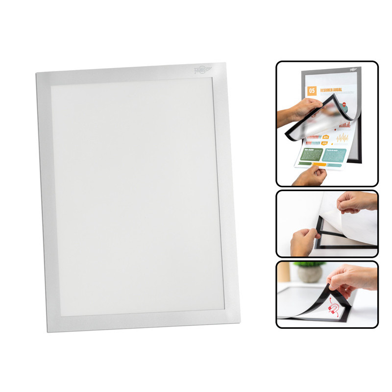 8425901040115 - CADRE AFFICHAGE MAGNETIQUE ET ADHESIF A4 COLORIS GRIS