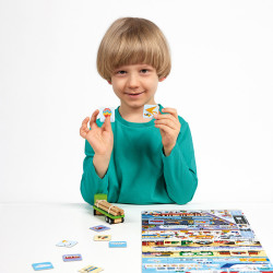 - PUZZLE + LES TRANSPORTS 62 PIECES + 32 CARTES ILLUSTREES