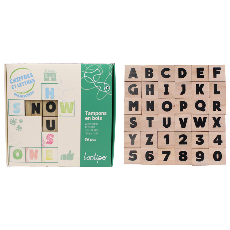 3701385305038 - 36 TAMPONS BOIS ALPHABET ET CHIFFRES