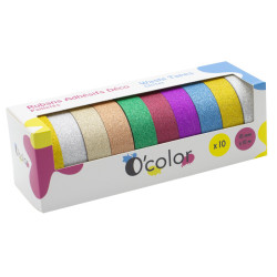 3700773322794 - 10 RUBANS ADHESIFS COLORIS PAILLETES ASSORTIS 15MMX10M