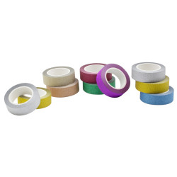 3700773322794 - 10 RUBANS ADHESIFS COLORIS PAILLETES ASSORTIS 15MMX10M