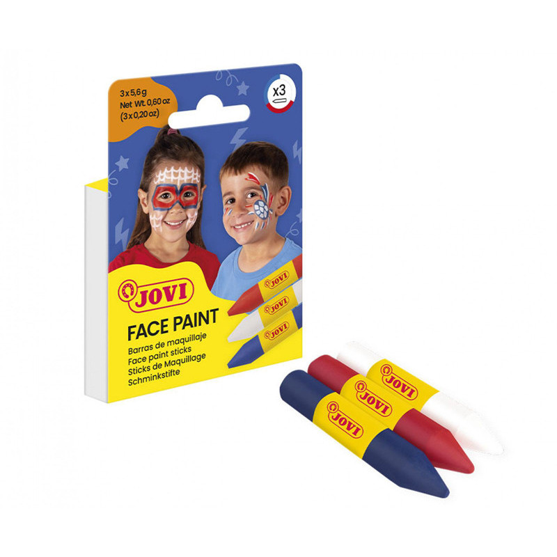 8412027034838 - FACE PAINT 3 STICKS MAQUILLAGE COLORIS BLANC, ROUGE ET BLEU