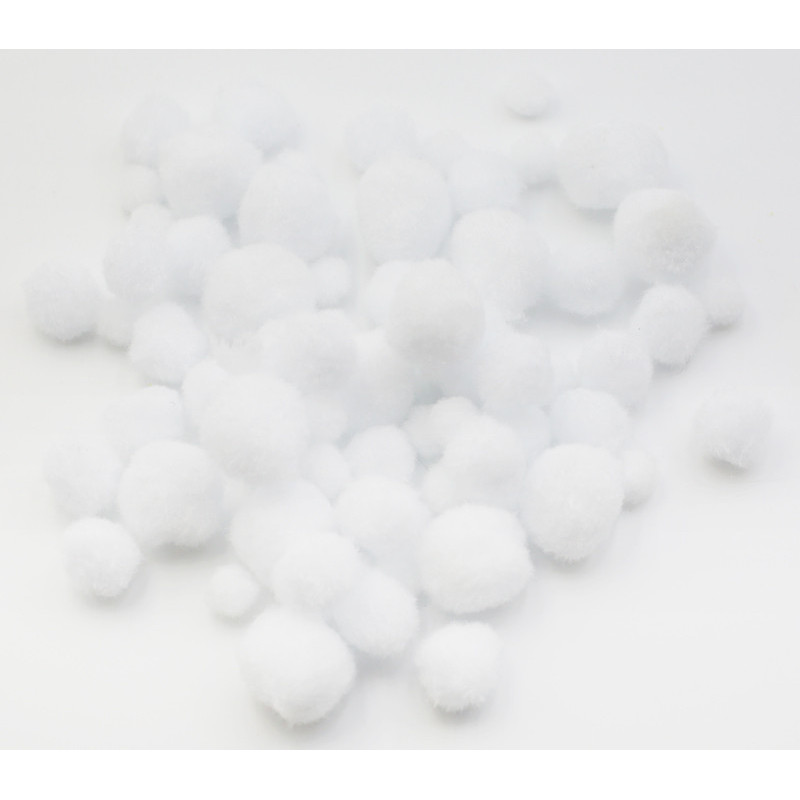 3700773321841 - 150 POMPONS BLANCS 3 TAILLES ASSORTIES