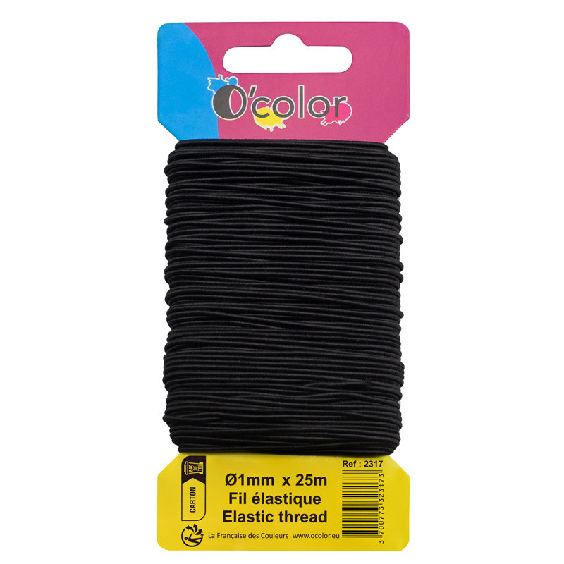 3700773323173 - 1 BOBINE FIL ELASTIQUE NOIR 1MMX25M