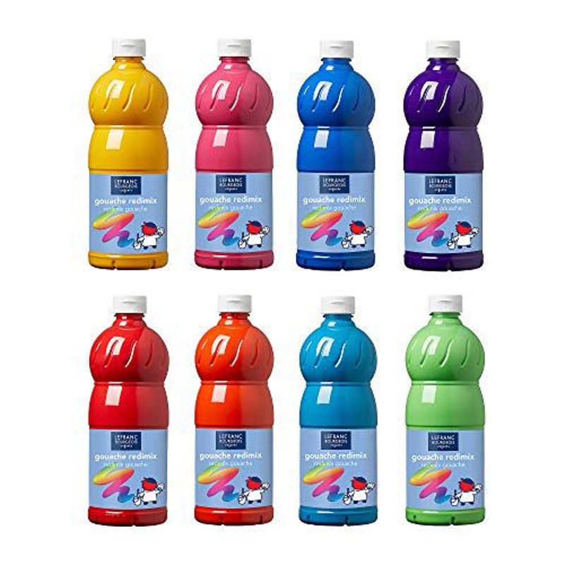 3013641885001 - LEFRANC 8 FLACONS GOUACHE 1L COLORIS VITAMINES ASSORTIS