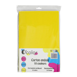 3700773320639 - 1 SACHET 20 FEUILLES CARTON ONDULE 25X35CM 10 COLORIS ASSORTIS