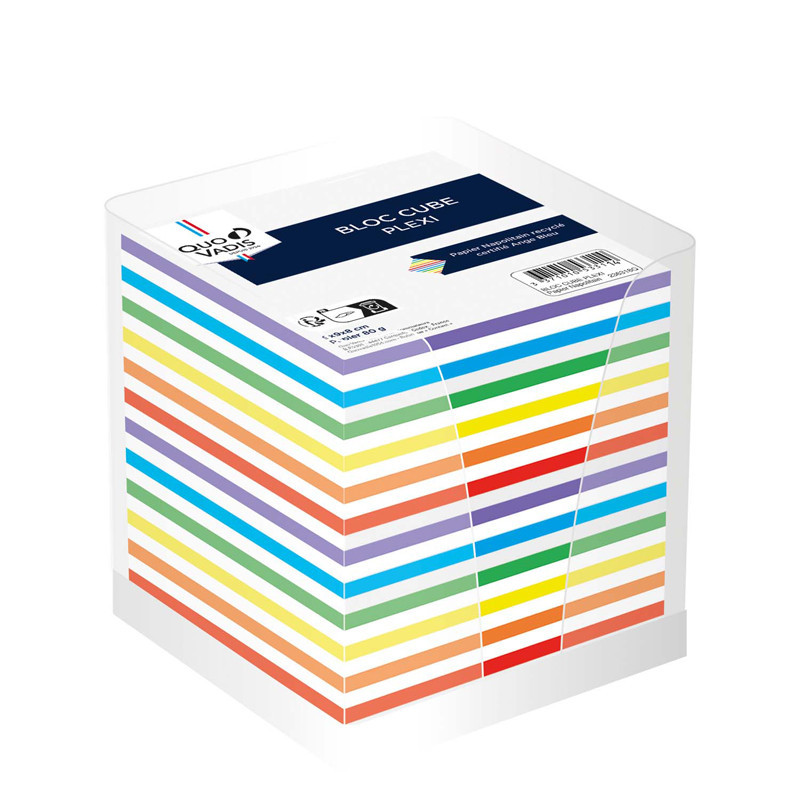 - BLOC CUBE PAPIER COLORIS ASSORTIS AVEC PLEXI