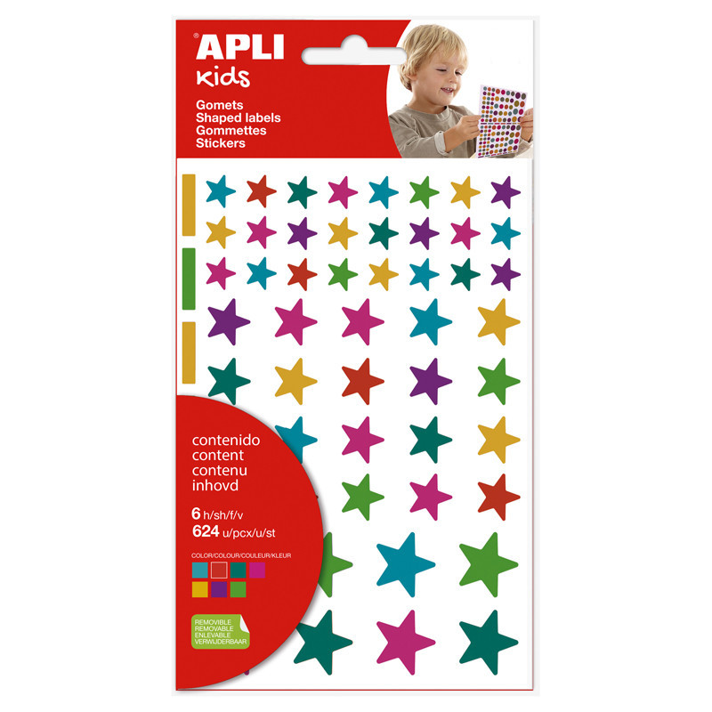 8410782194538 - 624 GOMMETTES ÉTOILES COLORIS ET TAILLES ASSORTIS