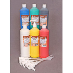 3700773314577 - 6 FLACONS GOUACHE AUX DOIGT 1000ML COLORIS ASSORTIS + 6 POMPES OFFERTES 5ML