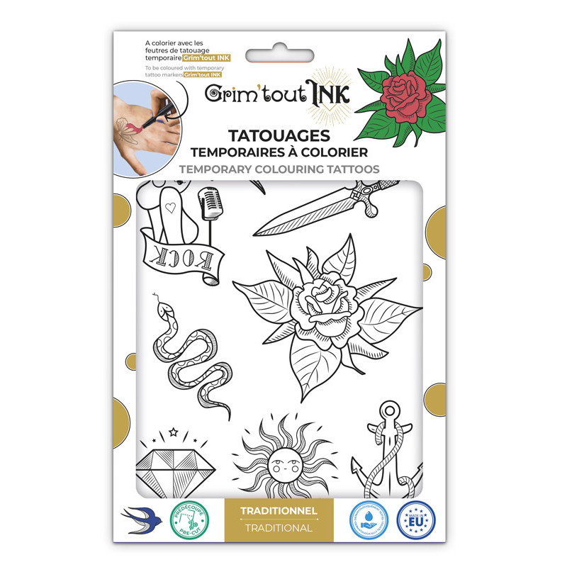 3700010425264 - 1 FEUILLE TATOOS A COLORIER THEME ROCK