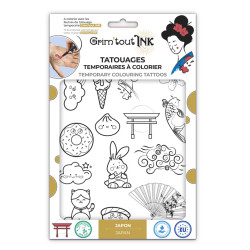 3700010425271 - 1 FEUILLE TATOOS A COLORIER THEME JAPON & KAWAI