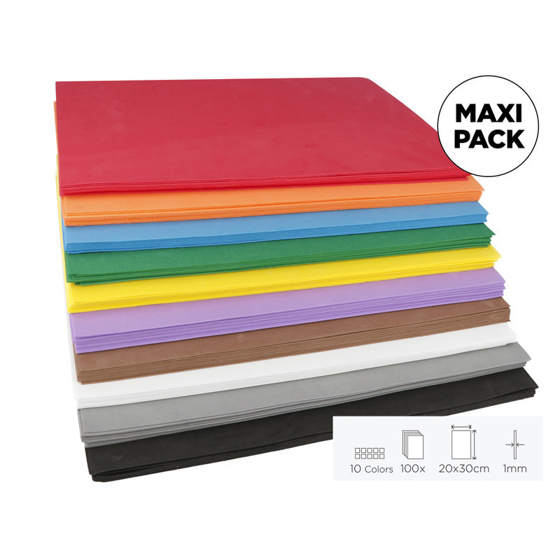 8428885484500 - CLASSPACK 100 PLAQUES CAOUTCHOUC 20X30CM 1MM 10 COLORIS ASSORTIS