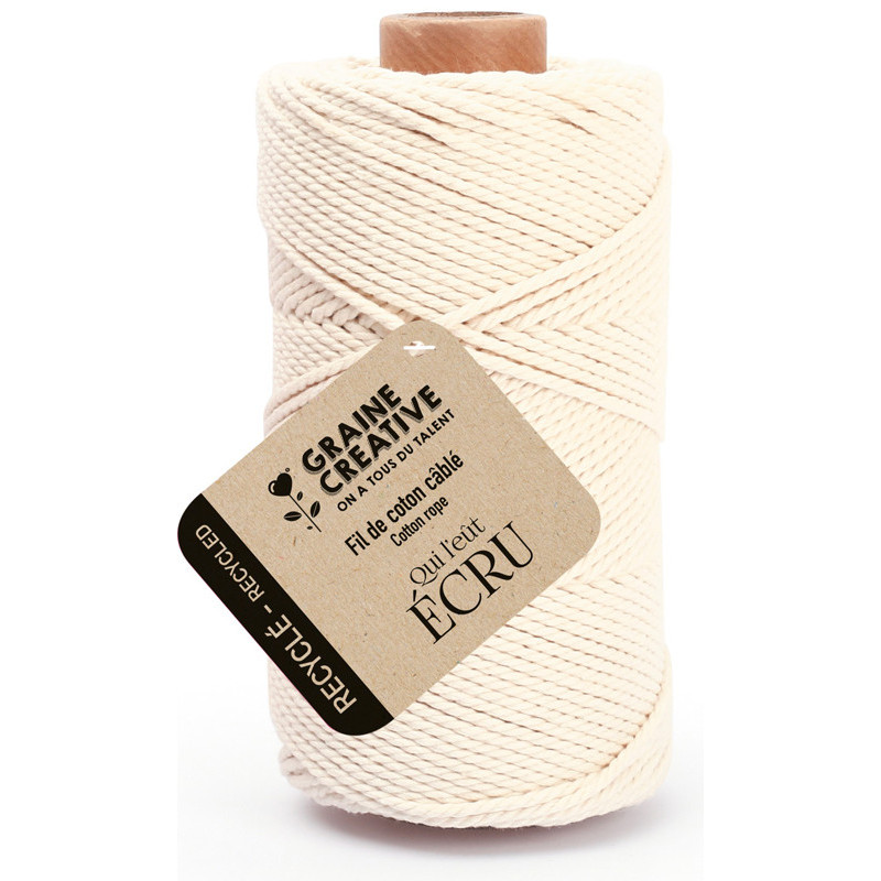 3532432001241 - 1 BOBINE COTON CABLÉ RECYCLE 100M COLORIS ÉCRU