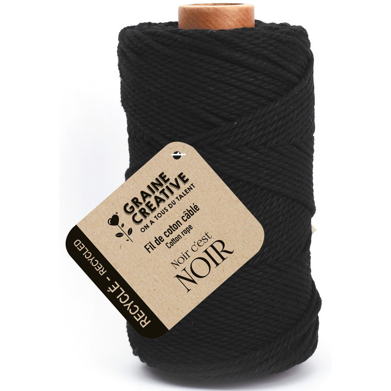 3532432001296 - 1 BOBINE COTON CABLÉ RECYCLE 100M COLORIS NOIR
