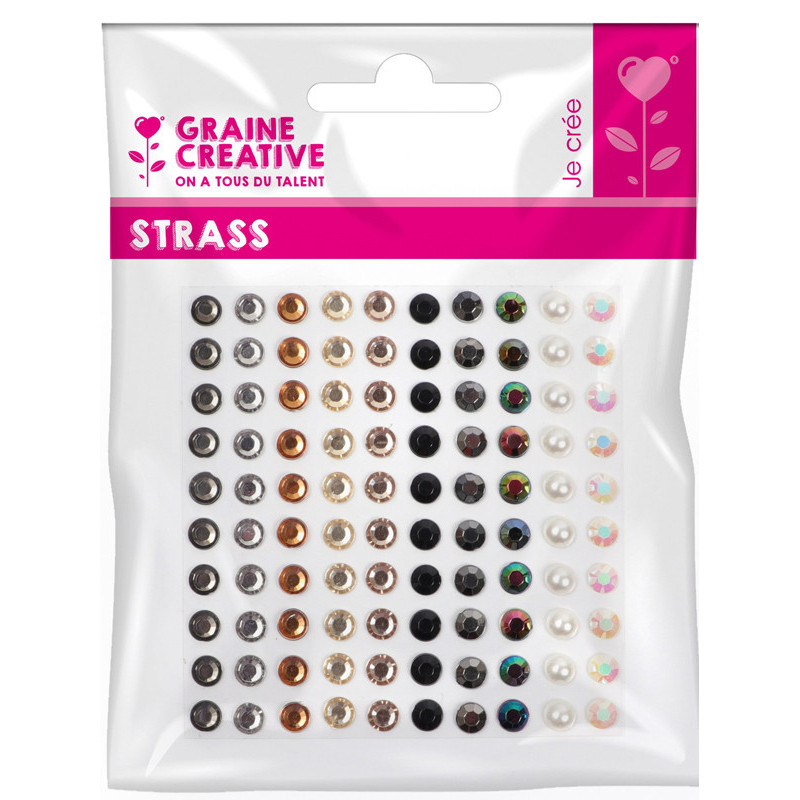 3532435004447 - 100 STRASS COLORIS METAL NOIR ET PERLE ASSORTIS