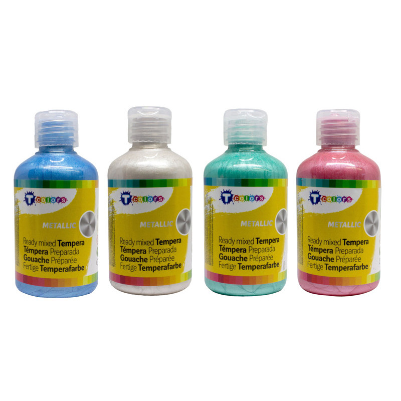 3760002572413 - GOUACHE METALLIQUE NACREE 4  FLACONS 250ML ASSORTIS