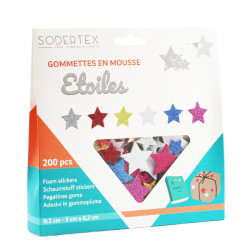 3701385300385 - 200 ETOILES PAILLETÉS CAOUTCHOUC ADHÉSIF 6 COLORIS ASSORTIS