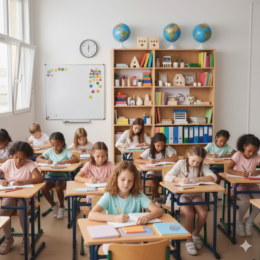 Salle de classe équipée en fournitures scolaires